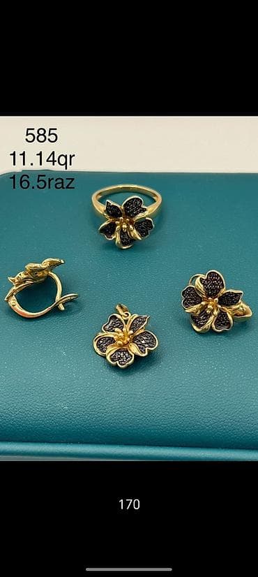 1 karat brilliant: Dəstə daxildir: Sırğa, Kulon, Sarı qızıl, 585 Əyar — 6