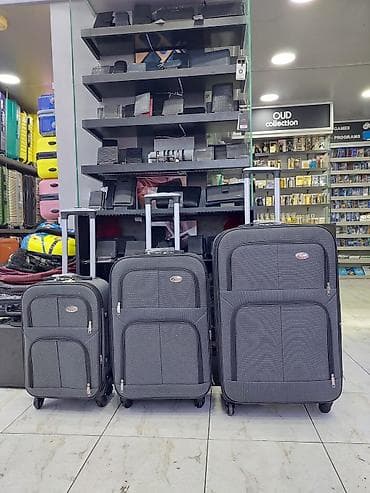 Səyahət çemodan dəsti – 3 ölçü, yumşaq korpus, boz rəng - Dəst