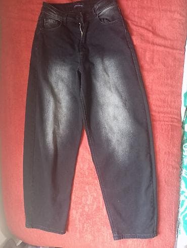 cins sortikler: Qadınlar üçün geniş kəsimli qara cins şalvar - Rəng: qara, ön hissədə — 1