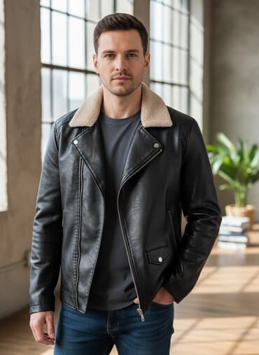 kurtka dəri: Məhsul: Qara rəngdə kişi dərisi görünümlü (koja zamenitel) qış — 1