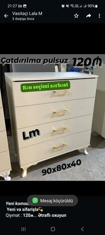 белый комод: _*Yeni komodlar*_ *Yeni və sifarişlə💫* Qiymət : *120₼* Ölçü: hün — 1