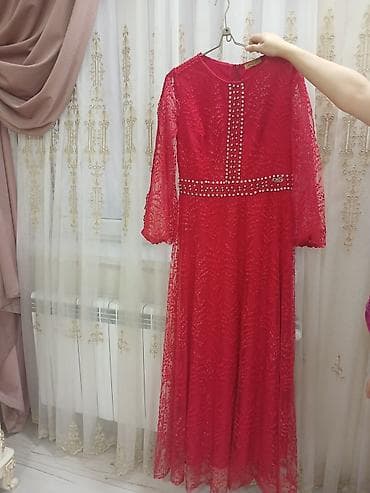 Qırmızı zərif axşam/gecə geyimi - Model: Uzun, A-kəsim, dairəvi — 4