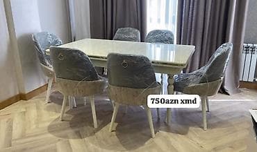 - Yemək dəsti: 1 masa + 6 stul - Masa: düzbucaqlı, parlaq səthli