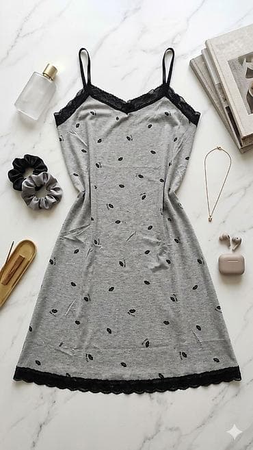 Gecəliklər: Qadın gecə köynəyi – boz rəng, nazik askılı - Parça: yumşaq, nəfəs — 1