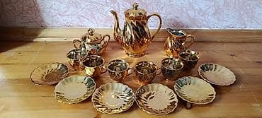 çay servisi: Çay dəsti, rəng - Qızılı, Keramika, 6 nəfərlik, SSRİ — 1