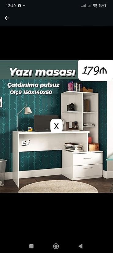 Yazı masası – 179 ₼ Ölçü: 150 x 140 x 50 sm Çatdırılma pulsuz -