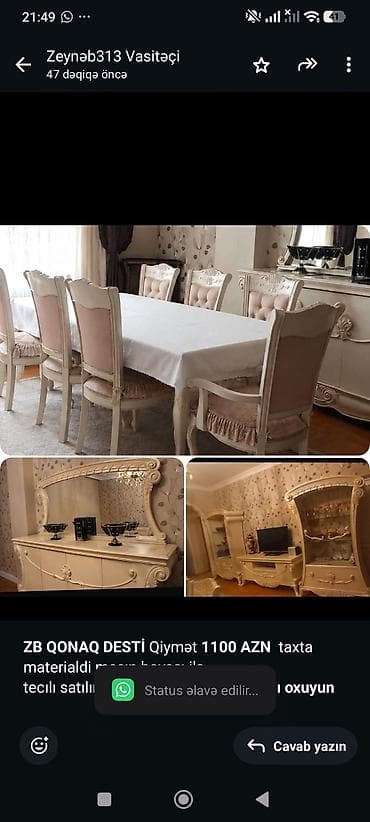 mebel alan: *ZB* *QONAQ DESTİ* Qiymət *1100 AZN* taxta materialdi maşın boyası — 1