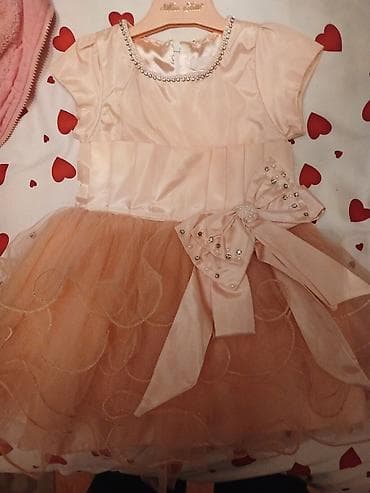 Uşaq geyimi və ayaqqabıları: Qız uşağı üçün ziyafət/gecəlik don - Rəng: açıq şaftalı/ pudra — 1