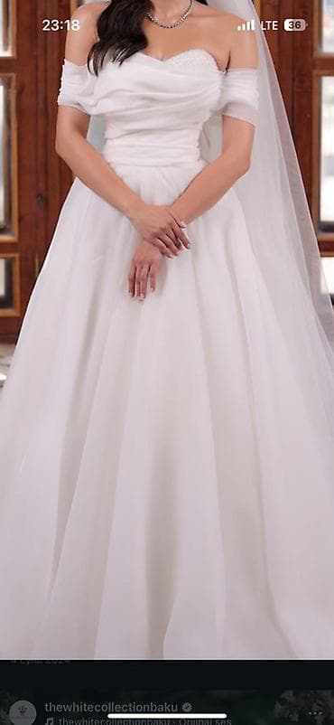 Toy geyimi – ağ gəlinlik paltarı - Siluet: A-kəsim, ətəyi həcimli