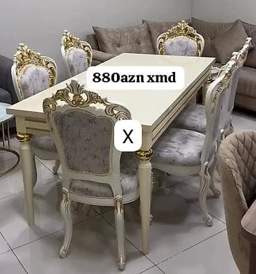 stol ustul: Klassik üslubda yemək dəsti - Dəst: 1 masa + 6 stul - Rəng — 1