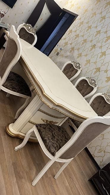 stol ustul: Qonaq otağı üçün, İşlənmiş, Kvadrat masa, 6 stul — 1