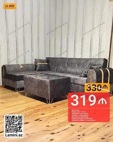 mebel saat: Künc divan, Açılan, Bazalı, Vеlur parça, Şəhərdaxili pulsuz çatdırılma — 1