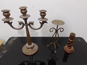 Məişət dekoru üçün şamdan dəsti - Material: metal (bürünc tonlarında)