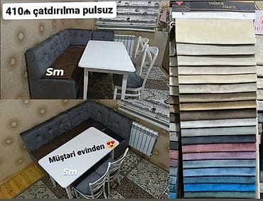 oturaca: Mətbəx künc dəsti – masa, L formalı yumşaq oturacaq və 3 stul — 1