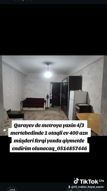 qarayevde kiraye: Qarayev de metroya yaxin 4/3 mertebedinde 1 otaqli ev 350 azn mûşderi — 1