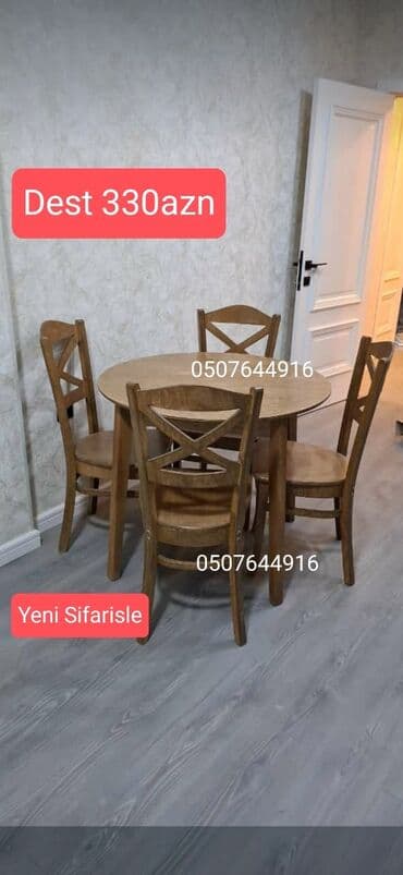 quxna stulu: Mətbəx üçün, Yeni, Açılmayan, Yumru masa, 4 stul — 1