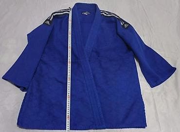 sport dəst: Cido kimonosu. Mavi ağ kəmərli adidas etiketli, cido və məşqləri üçün — 4