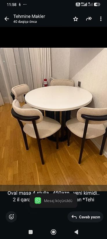 Oval masa 4 stulla. 450azn. yeni kimidi. 2 il qarantisi var ünvan — 1