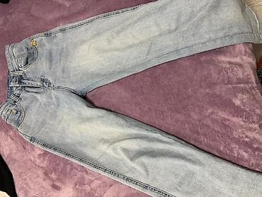 Açıq mavi rəngli klassik cins şalvar - Material: möhkəm denim (pambıq