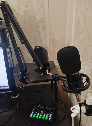 yaxa mikrofonu: Studiyo mikrofon seti - Qızılı-korpus kondensator mikrofon (pop-filtr — 2