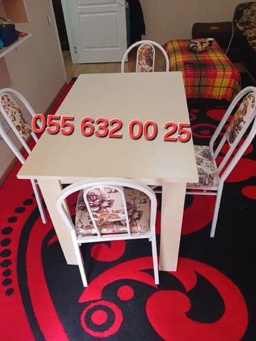 masa və stul: Mətbəx üçün, Açılmayan, Kvadrat masa, 4 stul — 4