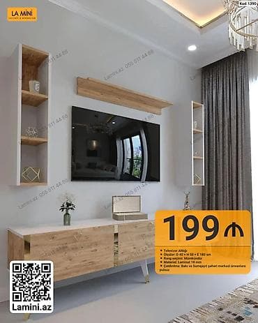 divar kitab refleri: TV altlığı və divar rəf dəsti - Model kodu: 1390 - Ölçü: Dərinlik 40 — 1