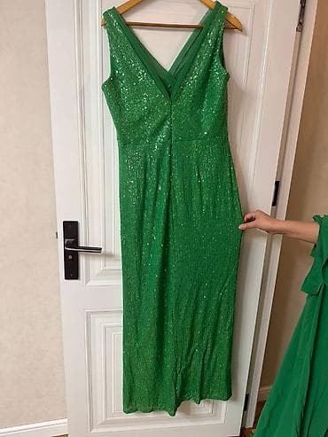 vecerni paltar: Yaşıl rəngli iki hissəli gecə dəsti - Parıltılı uzun paltar: dərin — 1