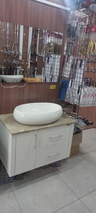 мойдодыр для ванной: Hamam üçün lavabo dəsti - Üstdən quraşdırılan oval keramika lavabo — 1