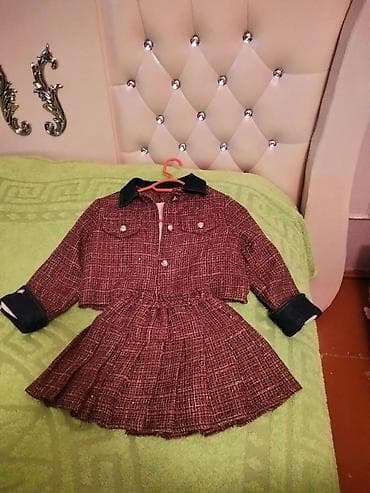 Костюмы: Qız uşağı üçün dəst: jaket + ətək - Parça: tvid tipli, qırmızı-bordo — 1