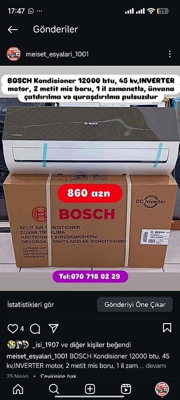 xonca desti: Kondisaner anbardan satiş.Quraşdirilma pulsuz.30-35kv -490 azn.1-3 ilə — 10