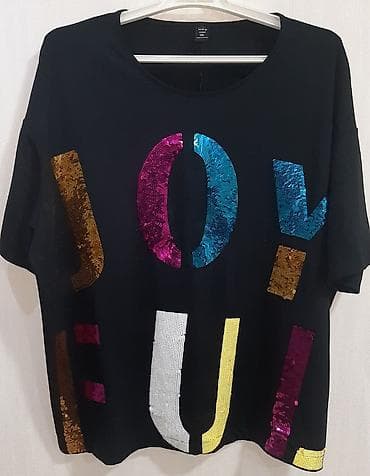 Shein Curve qadın köynəyi - Rəng: qara - Ön hissədə iri rəngli