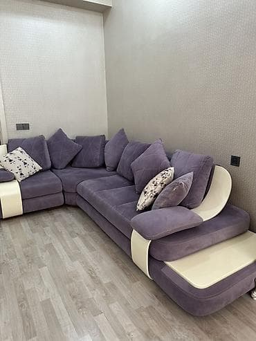 krep parca: Bənövşəyi rəngdə L formalı künc divan - Müasir dizayn: yumşaq — 3