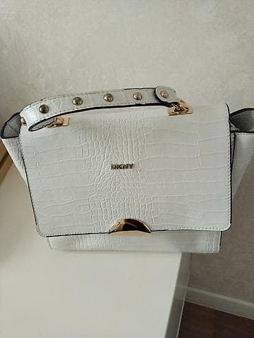 ag qara: Ağ rəngli DKNY çiyin/əl çantası - Material: kroko teksturalı süni — 4