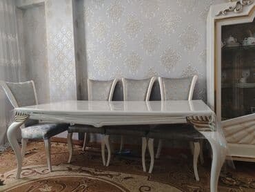 metbex stolu: Qonaq otağı üçün, İşlənmiş, Açılmayan, Dördbucaq masa, 6 stul — 2