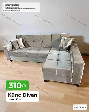 kreditle kunc divanlar: Künc Divan – 240×150 sm - Mexanizm: açılan, bazalı (yataq funksiyalı — 1