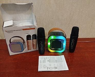 bluetooth mikrofon karaoke: Rəngli Karaoke Səs Sistemi – Model: K12 2 ədəd mikrofon 1 əd kalonka — 7