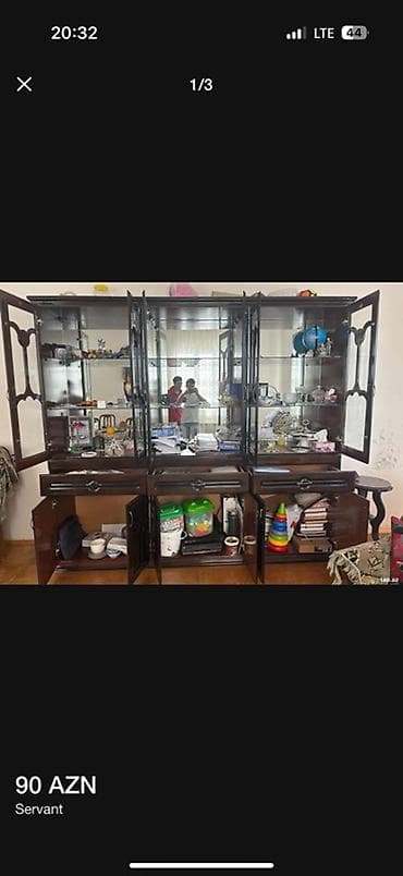 metbex skaflari: Servant vitrin şkaf - Korpus: tünd qəhvəyi taxta (klassik naxışlı — 1
