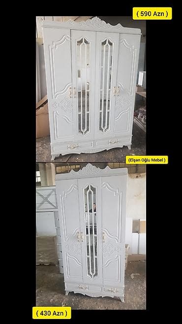 Yeni, 4 qapılı, Güzgülü, Ağ, Digər material, Açılan, Düz dolab