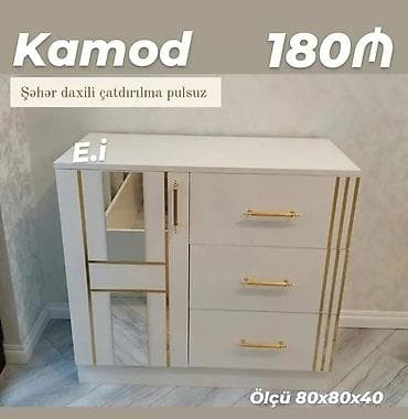 komotlar: Kamod – 180₼ - Rəng: ağ, qızılı dekor xətləri və qızılı rəngdə — 1