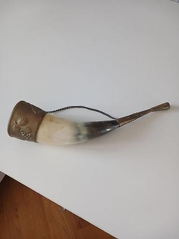 ev dekoru: Dekorativ içki buynuzu (qab) - Material: təbii buynuz və metal - — 2