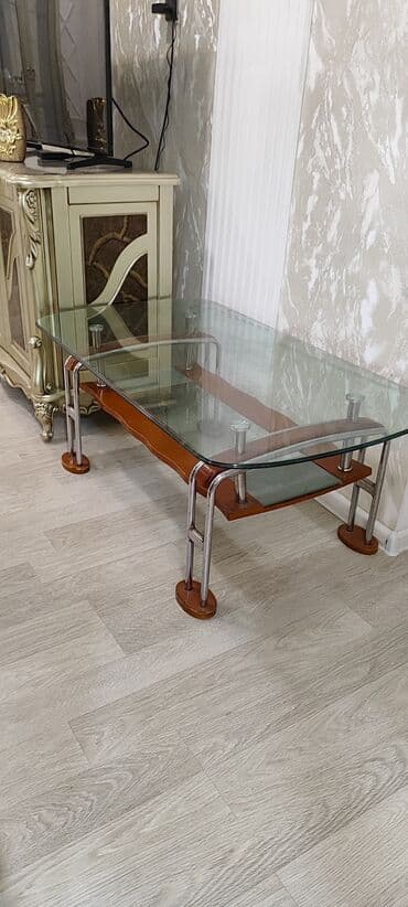 стекло для журнального столика: Журнальный стол, Б/у, Нераскладной, Стекло, Прямоугольный стол — 1
