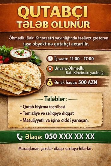 Aşpaz tələb olunur, Qutabçı