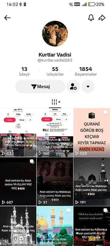 Reklam, çap: Xidmət: TikTok səhifəsinin idarə olunması və dini-motivli kontent — 1