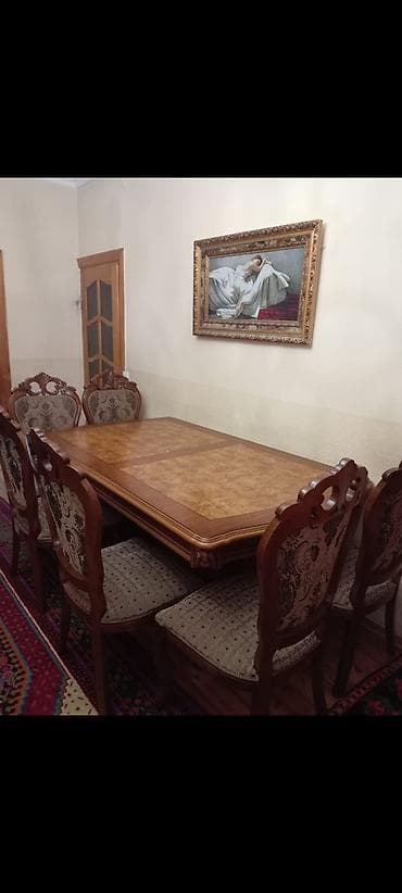 Qonaq otağı üçün, İşlənmiş, Dördbucaq masa, 8 stul