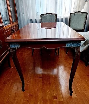bar stolu: Qonaq otağı üçün, İşlənmiş, Açılan, Dördbucaq masa, 6 stul — 5