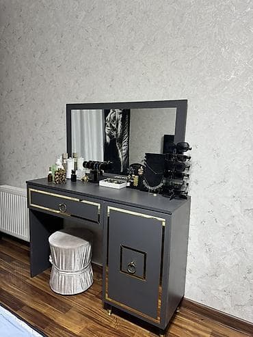 Güzgülü makiyaj masası və taburet - Rəng: tünd bozumtul (antrasit) – — 1