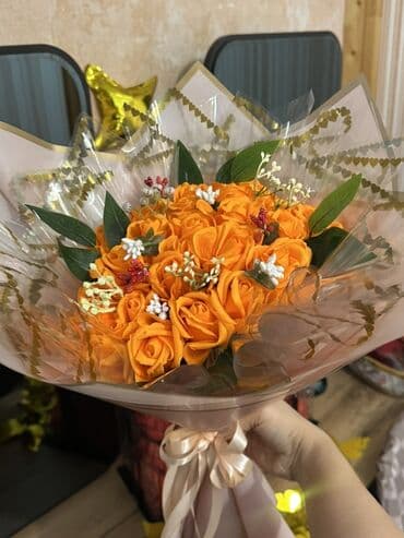 Boşqablar: Narıncı qızılgüllər buketi - Tərkibi: sıx kompozisiyada narıncı — 3