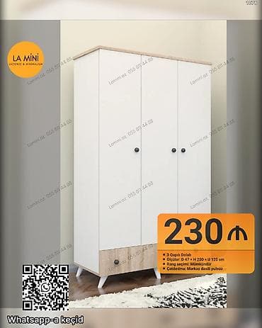 dolab 2ci əl: 3 qapılı, Siyirməli, Ağ, Açılan, Düz dolab — 1