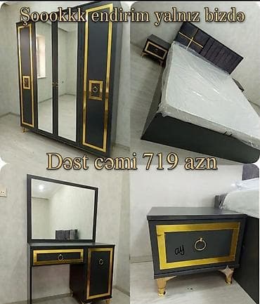 parca skaflar: Yataq otağı dəstləri – bir neçə model seçimi 1) Boz-qızılı modern — 10