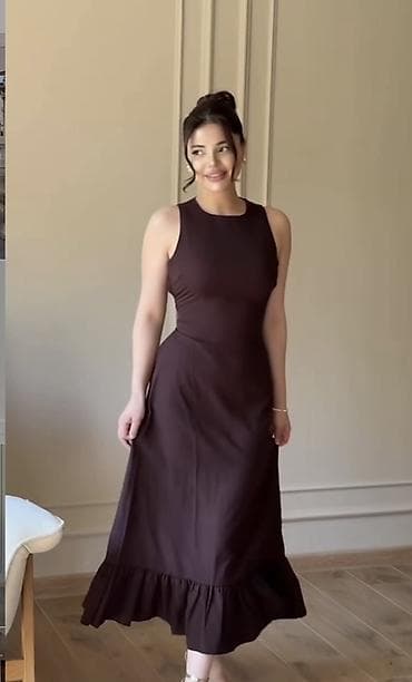 sade don: Qadın donu – qəhvəyi, midi uzunluqda - Model: qolsuz, qapalı dairəvi — 1